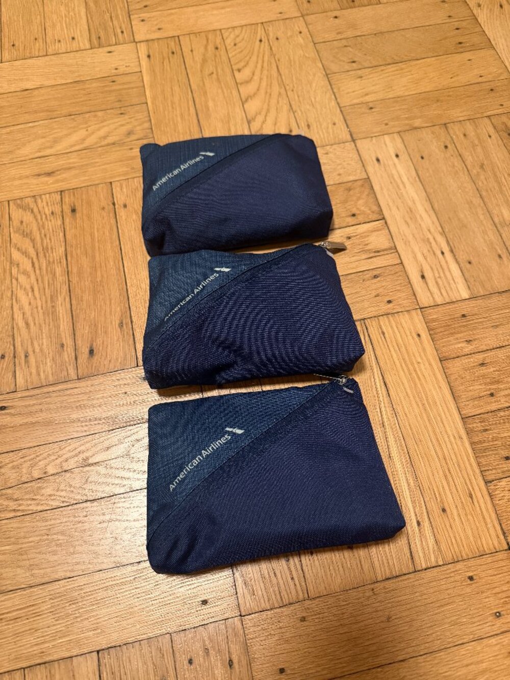 American Airlines Business Class Amenity Toiletry Bags Set of 3 Navy